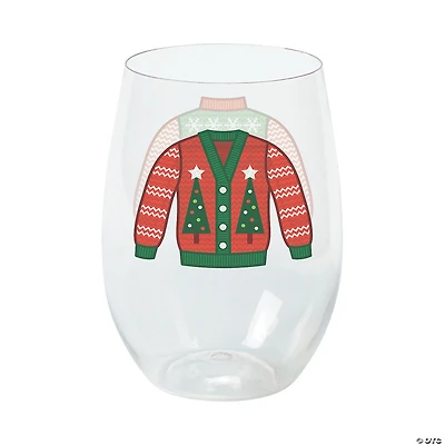 12 oz. Ugly Sweater Stemless Reusable Plastic Wine Glasses - 6 Ct.