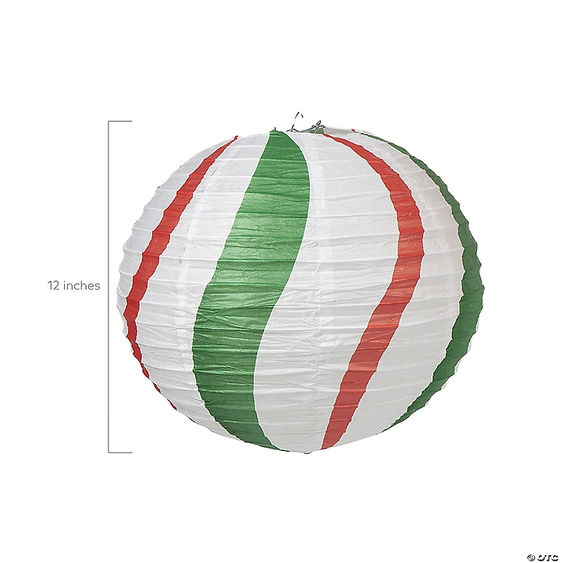 12" Peppermint Candy Cane Balloon Hanging Paper Lanterns - 12 Pc.