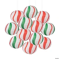 12" Peppermint Candy Cane Balloon Hanging Paper Lanterns - 12 Pc.