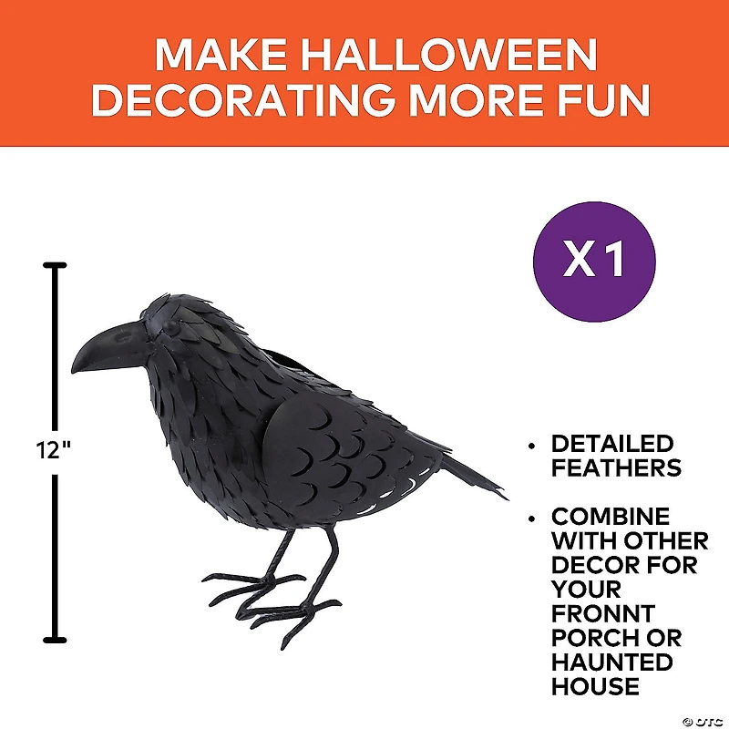 12" Standing Metal Black Crow Halloween Decoration