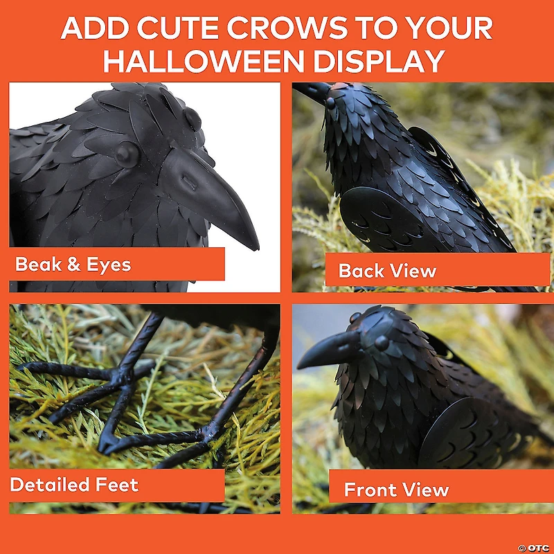 12" Standing Metal Black Crow Halloween Decoration