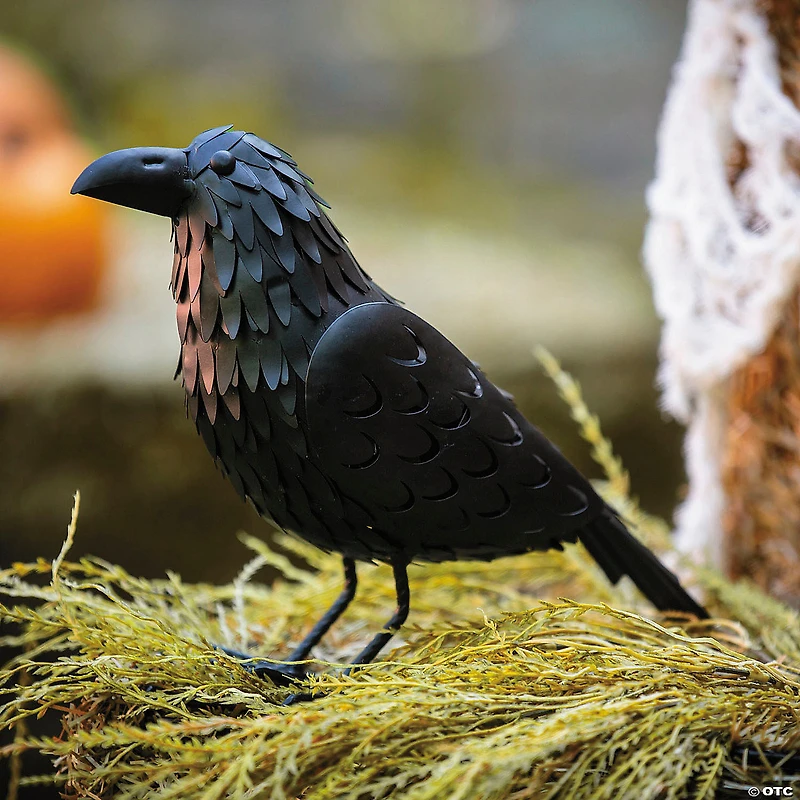 12" Standing Metal Black Crow Halloween Decoration