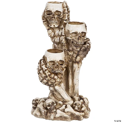 12" Triple Skulls Halloween Tea Light Candle Holder