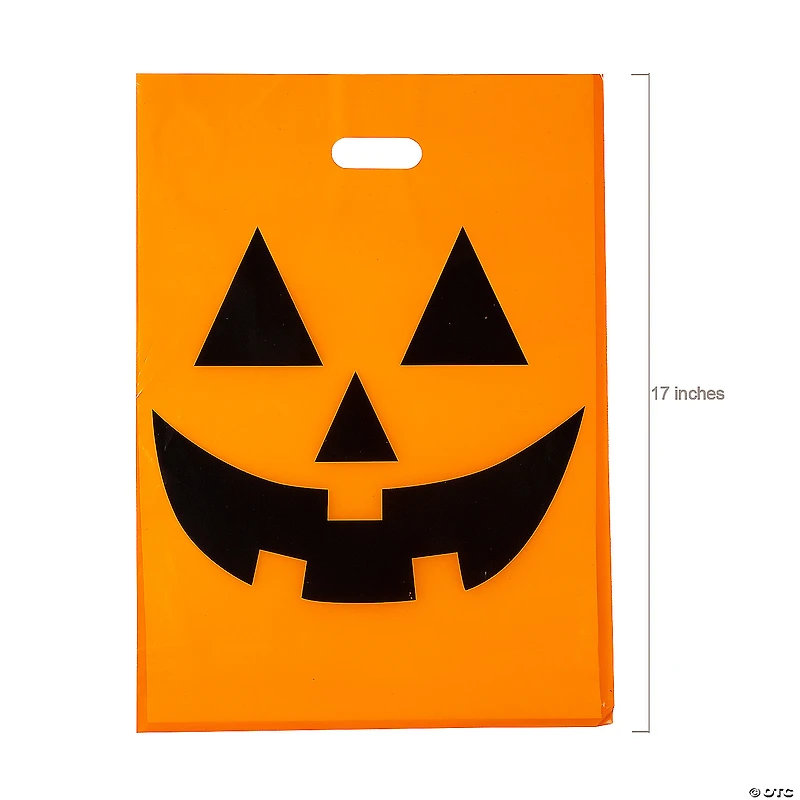 12" x 17" Bulk Large Jack-O’-Lantern Halloween Plastic Goody Bags - 50 Pc.