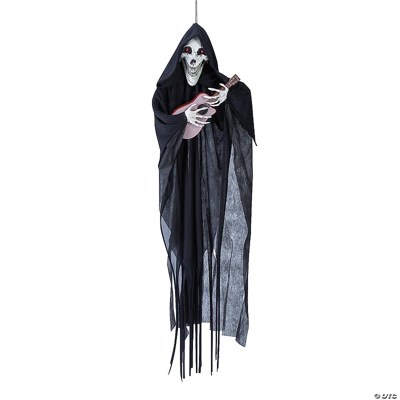 13 3/4" x 47 1/4" Hanging Animated Reaper with Guitar Halloween Decoration