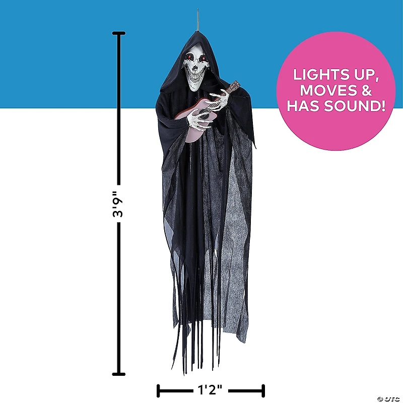 13 3/4" x 47 1/4" Hanging Animated Reaper with Guitar Halloween Decoration
