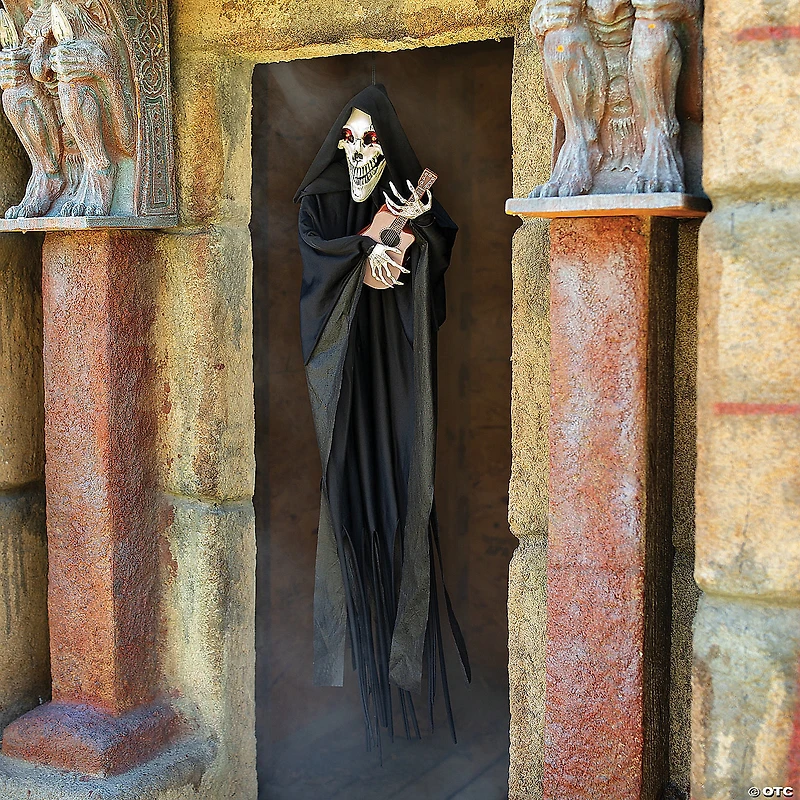 13 3/4" x 47 1/4" Hanging Animated Reaper with Guitar Halloween Decoration