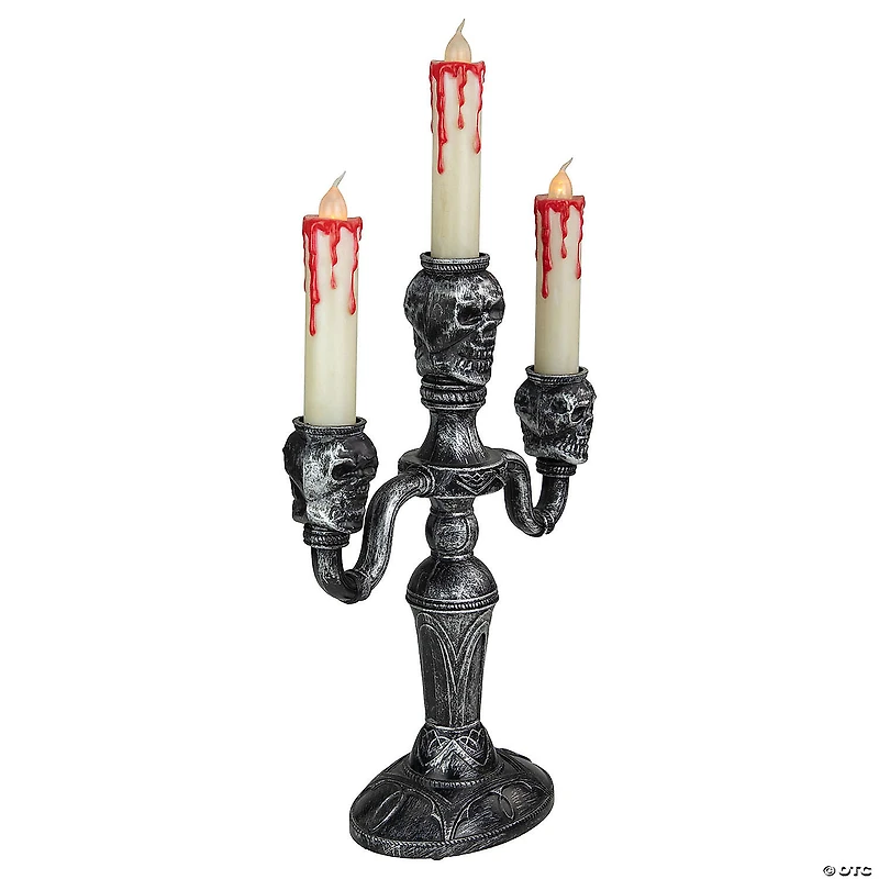 13.75" Antique Silver Skull Trio Halloween Candelabra