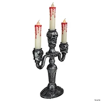 13.75" Antique Silver Skull Trio Halloween Candelabra