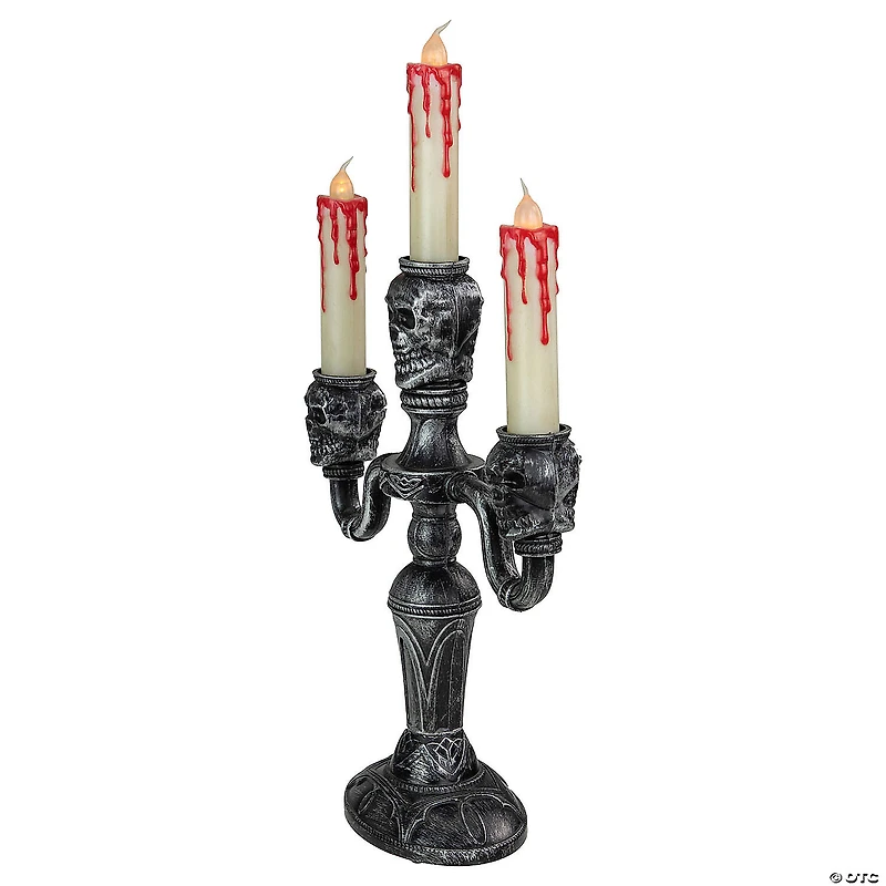 13.75" Antique Silver Skull Trio Halloween Candelabra