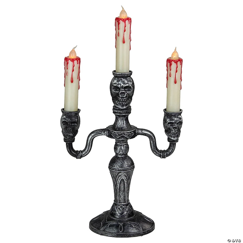 13.75" Antique Silver Skull Trio Halloween Candelabra