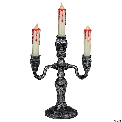 13.75" Antique Silver Skull Trio Halloween Candelabra