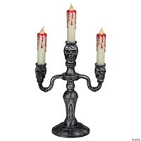 13.75" Antique Silver Skull Trio Halloween Candelabra