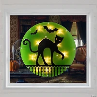 13.75" Lighted Black Cat Halloween Window Silhouette
