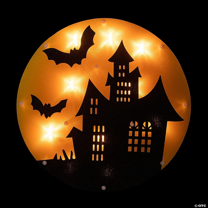 13.75" Lighted Haunted House Halloween Window Silhouette