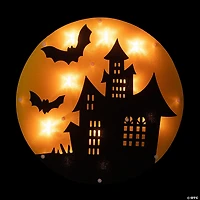 13.75" Lighted Haunted House Halloween Window Silhouette
