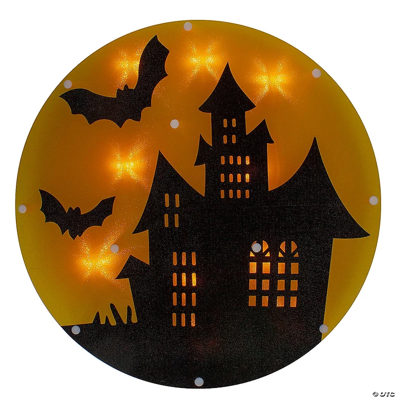 13.75" Lighted Haunted House Halloween Window Silhouette