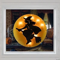 13.75" Lighted Witch on Broomstick Halloween Window Silhouette
