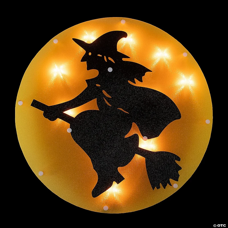 13.75" Lighted Witch on Broomstick Halloween Window Silhouette