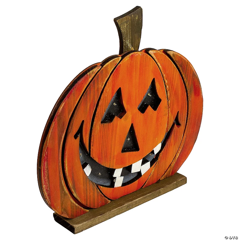 13" LED Lighted Jack-O-Lantern Wooden Halloween Decoration