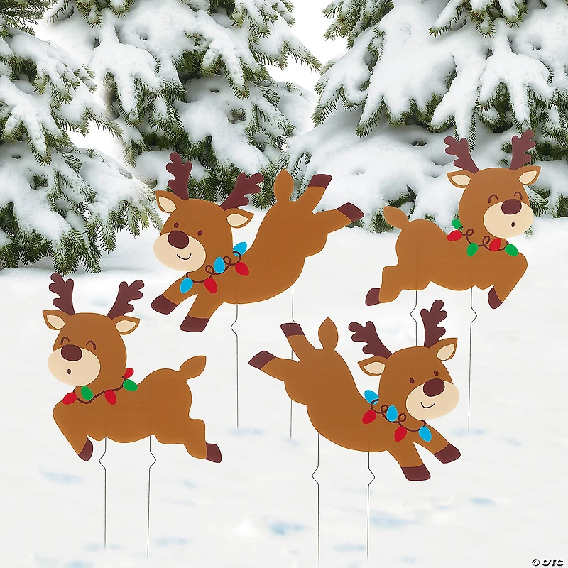 14" - 16 1/4" Christmas Reindeer Yard Stakes - 4 Pc.