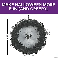 14 3/4" Light-Up Hanging Wreath with Black Spiders Halloween Decoration