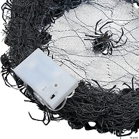 14 3/4" Light-Up Hanging Wreath with Black Spiders Halloween Decoration