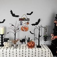 14.5" Skeleton with Jack-O-Lanterns and Black Cat "Happy Halloween" Hanging Decoraton