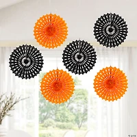 14" Black & Orange Spider Web Hanging Tissue Paper Fans - 6 Pc.