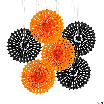 14" Black & Orange Spider Web Hanging Tissue Paper Fans - 6 Pc.