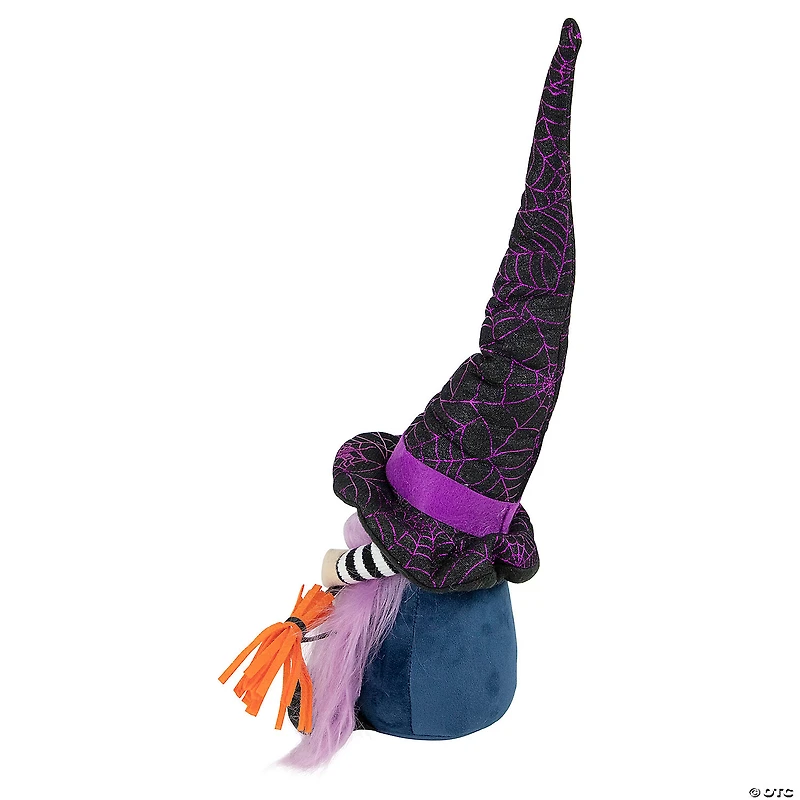14" Black and Purple Halloween Witch Gnome with Broom