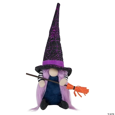 14" Black and Purple Halloween Witch Gnome with Broom