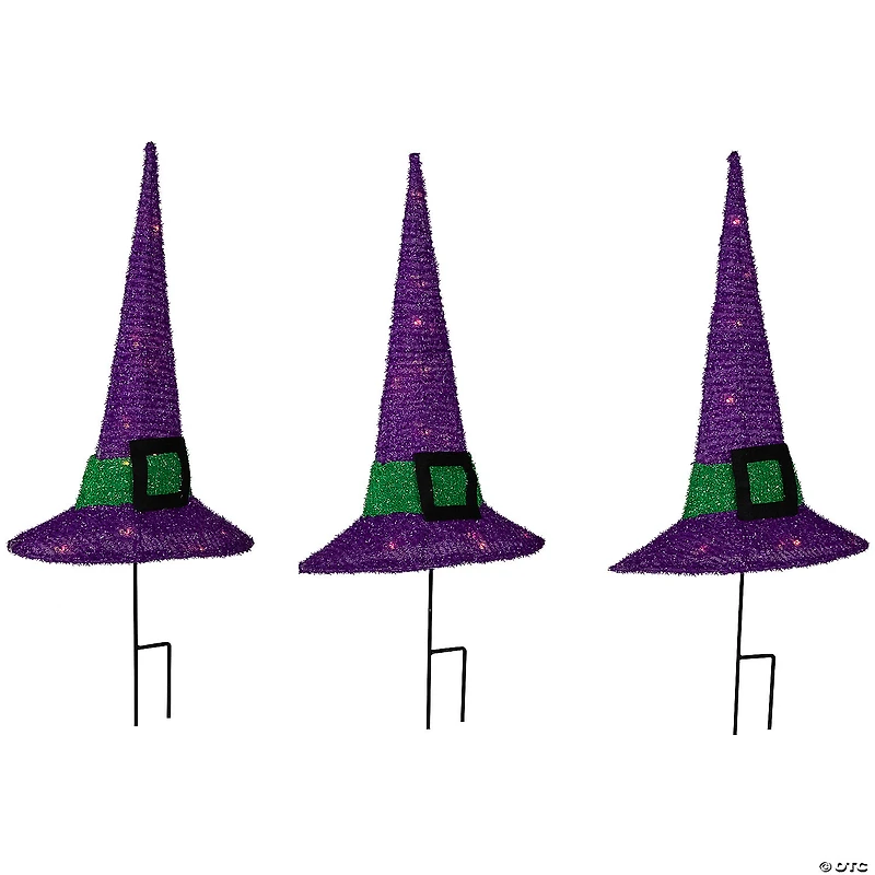 14" LED Lighted Purple Witches Hat Outdoor Halloween Pathway Markers