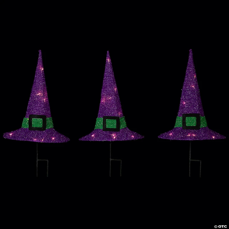14" LED Lighted Purple Witches Hat Outdoor Halloween Pathway Markers
