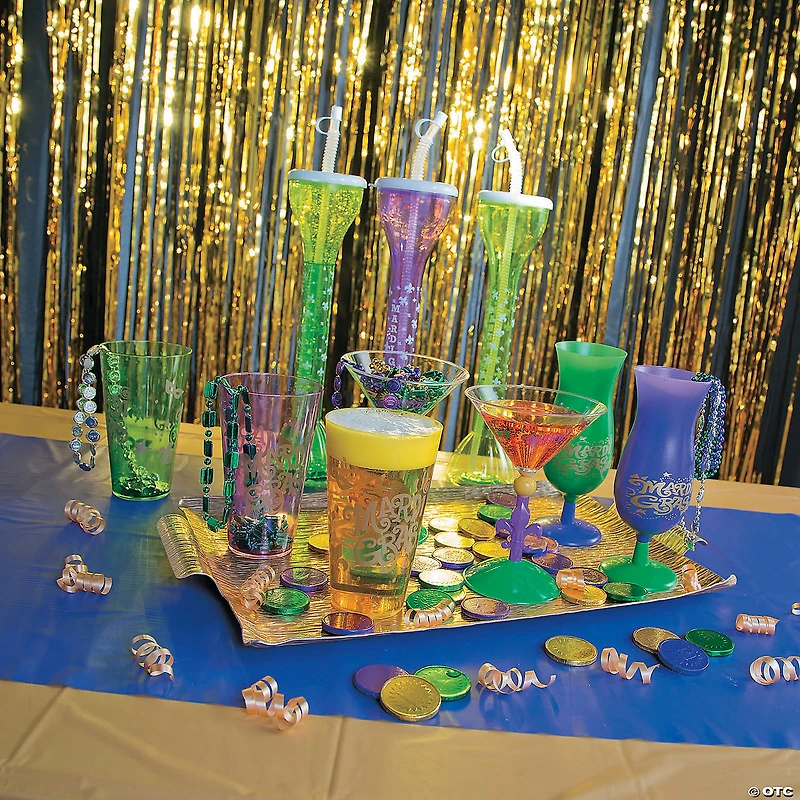 14 oz. Mardi Gras Reusable Plastic Hurricane Glasses - 12 Ct.