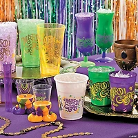 14 oz. Mardi Gras Reusable Plastic Hurricane Glasses - 12 Ct.