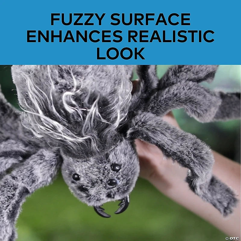 15 3/4" Animated Fuzzy Gray Spider Halloween Decoration