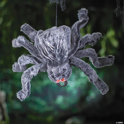 15 3/4" Animated Fuzzy Gray Spider Halloween Decoration