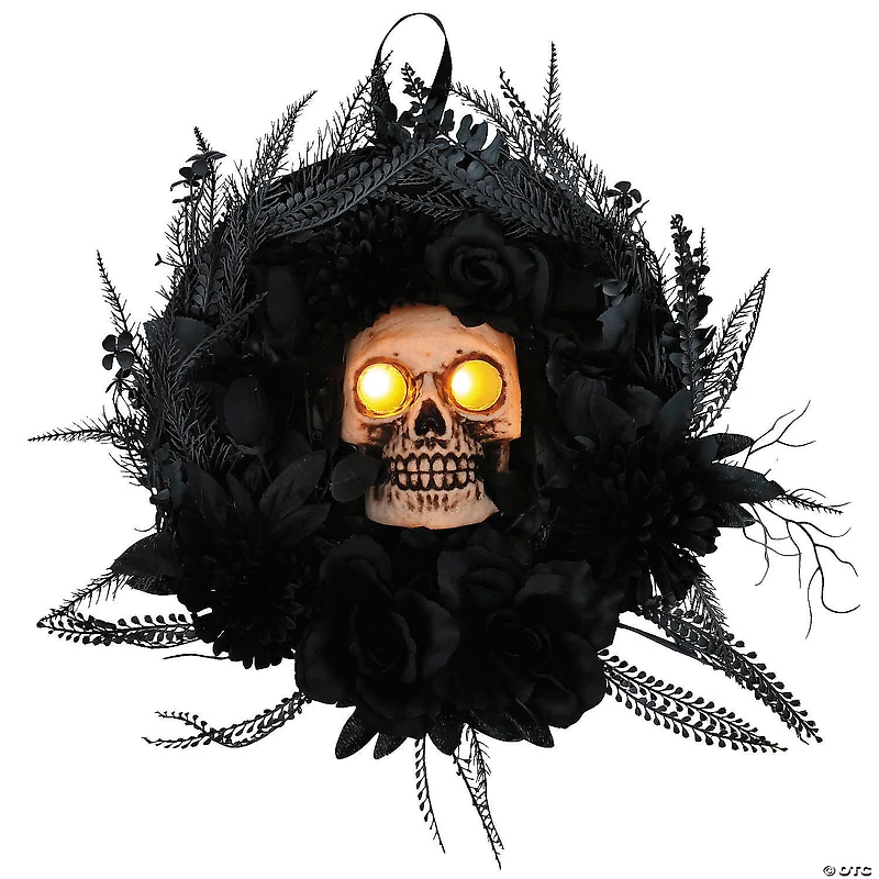 15 3/4" Black Wreath with Light-Up Skull & Sound