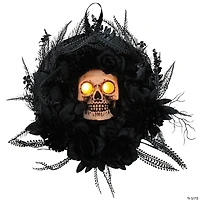 15 3/4" Black Wreath with Light-Up Skull & Sound
