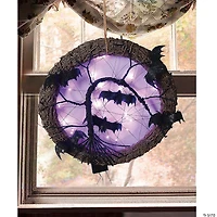 15" LED Lighted Rattan with Bats Halloween Wreath - Purple Lights