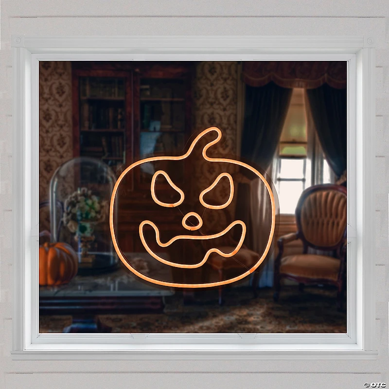 15" Orange LED Lighted Neon Style Jack-O-Lantern Halloween Window Silhouette