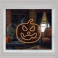 15" Orange LED Lighted Neon Style Jack-O-Lantern Halloween Window Silhouette