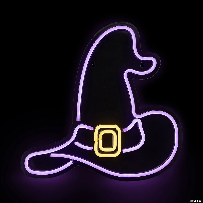 15" Purple LED Lighted Neon Style Witch Hat Halloween Window Silhouette