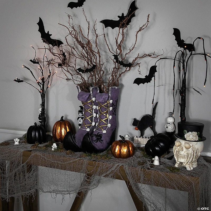 15" Purple Witch's Boots Ceramic Halloween Decoration