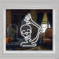 15" White LED Lighted Neon Style Skeleton Halloween Window Silhouette