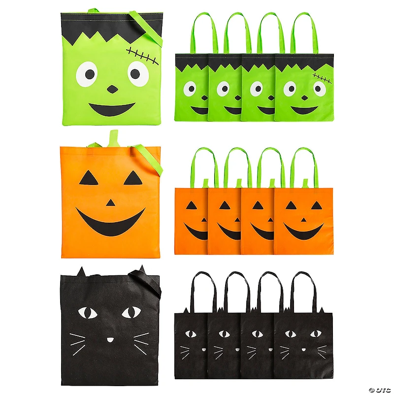 15" x 17" Large Halloween Character Faces Nonwoven Tote Bags - 12 Pc.