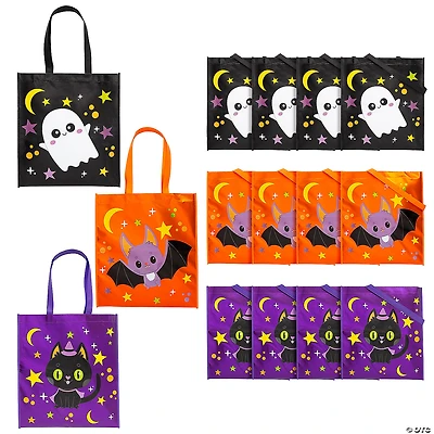 15" x 17" Large Metallic Laminated Halloween Nonwoven Tote Bags - 12 Pc.