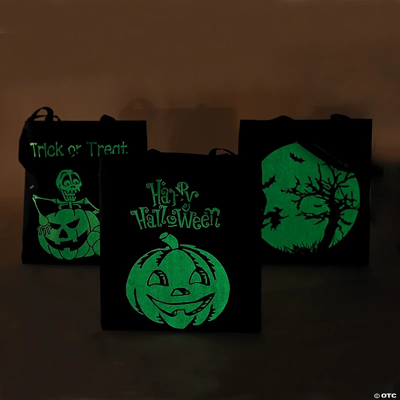 15" x 17" Large Nonwoven Glow-in-the-Dark Halloween Tote Bags - 12 Pc.