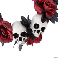 16 3/4" x 3 1/2" Red & Black Flower Wreath with Skulls Halloween Decoration